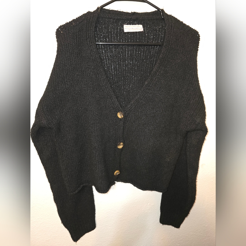 Urban Outfitters Black Oversized Knit Cardigan with Button Front-Size Large